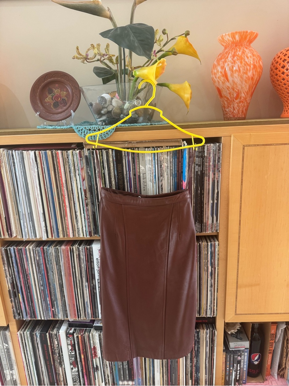 PRICE DROP: LOWELL & WHITNEY, 6, lined, COGNAC/BROWN LAMBSKIN LEATHER SKIRT - Picture 1 of 7